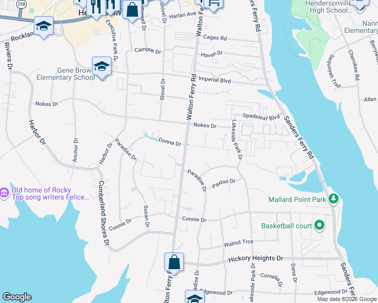 map of restaurants, bars, coffee shops, grocery stores, and more near 411 Walton Ferry Road in Hendersonville
