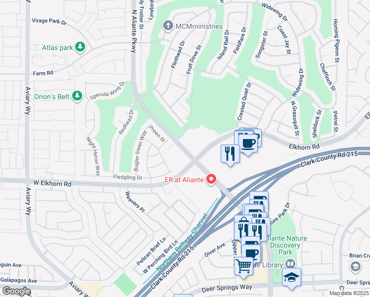 map of restaurants, bars, coffee shops, grocery stores, and more near North Aliante Parkway in North Las Vegas