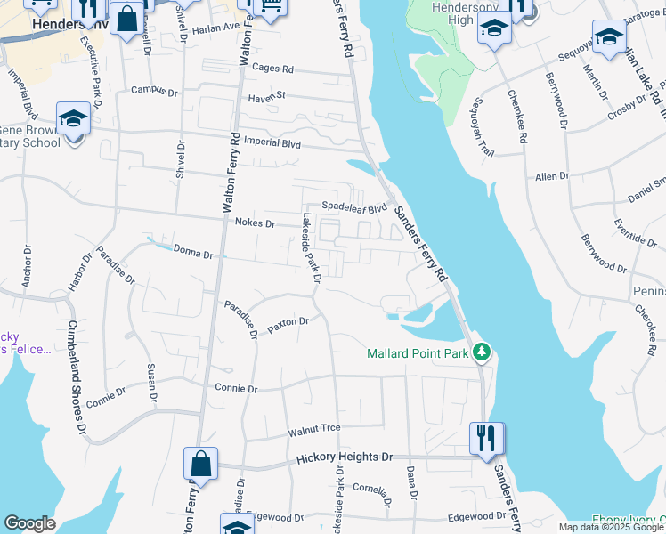 map of restaurants, bars, coffee shops, grocery stores, and more near 2018 French Bayou Lane in Hendersonville