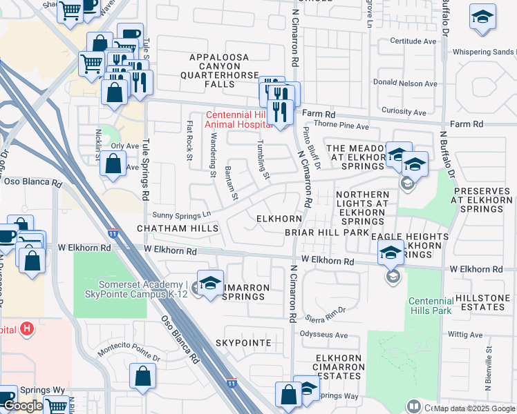 map of restaurants, bars, coffee shops, grocery stores, and more near 8056 Broken Spur Lane in Las Vegas
