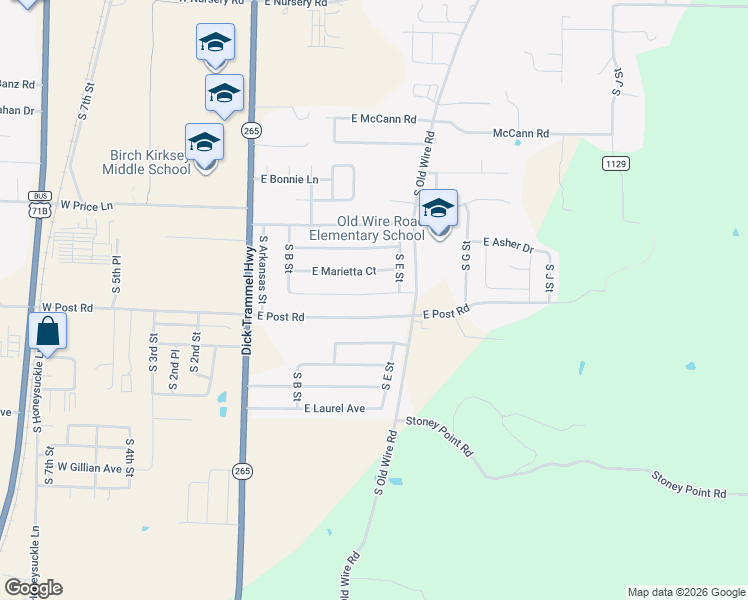 map of restaurants, bars, coffee shops, grocery stores, and more near 407 East Southern Trace Drive in Rogers