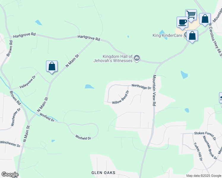 map of restaurants, bars, coffee shops, grocery stores, and more near 229 Northridge Drive in King