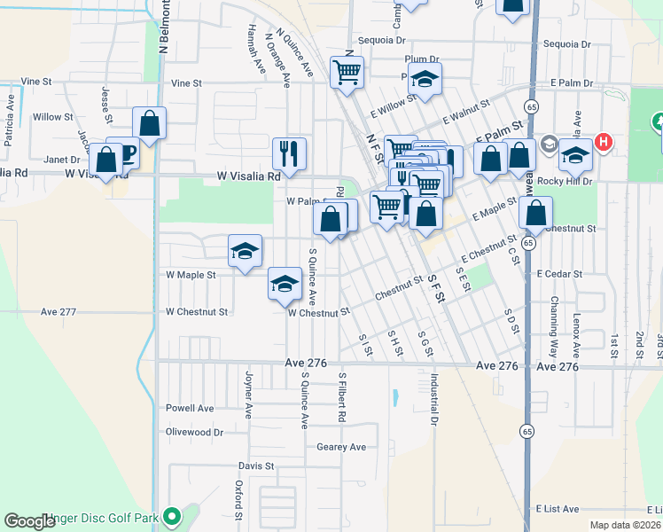 map of restaurants, bars, coffee shops, grocery stores, and more near 145 South Filbert Road in Exeter