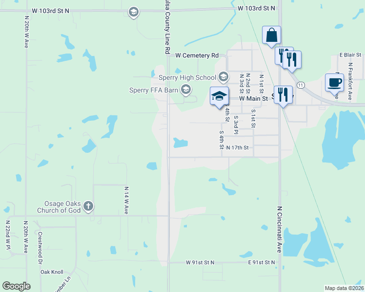 map of restaurants, bars, coffee shops, grocery stores, and more near 517 West Cherokee Street in Sperry