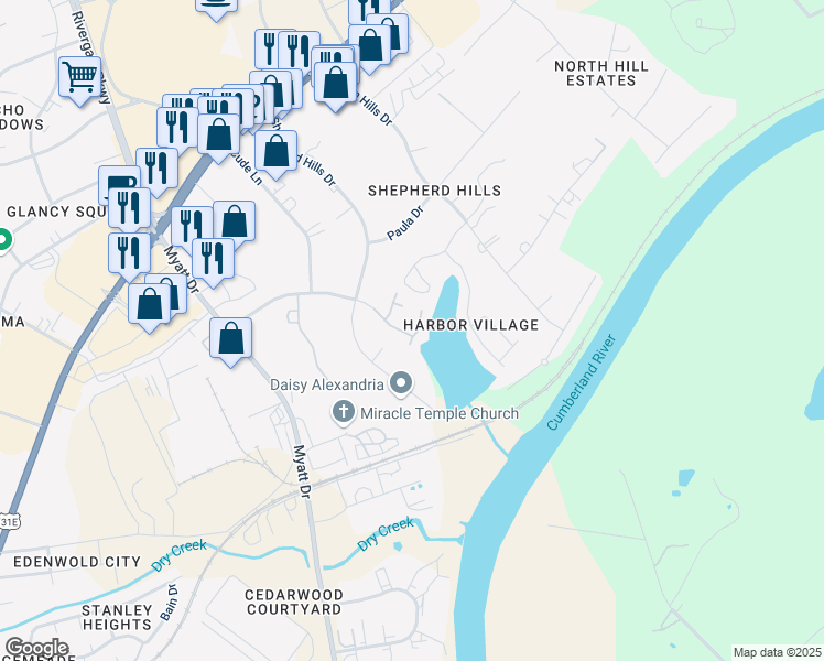 map of restaurants, bars, coffee shops, grocery stores, and more near 1916 Nancy Beth Lane in Nashville