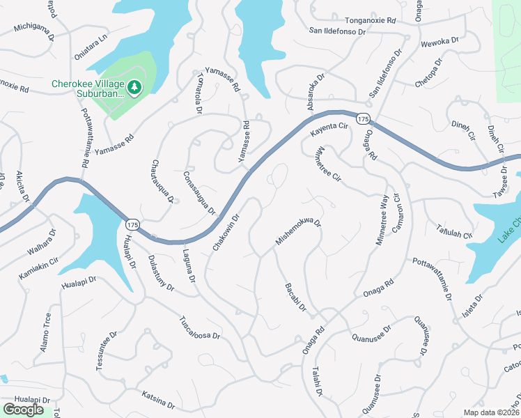 map of restaurants, bars, coffee shops, grocery stores, and more near Calusa Lane in Cherokee Village