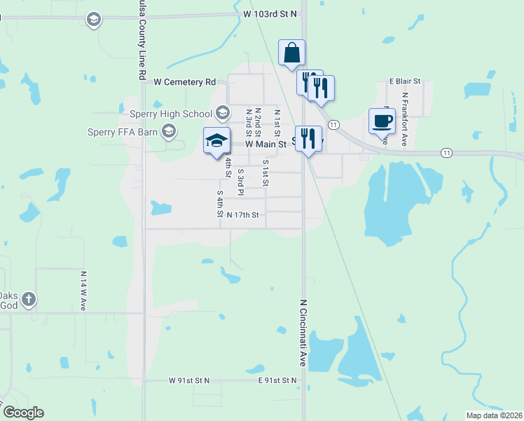 map of restaurants, bars, coffee shops, grocery stores, and more near 308 South 1st Street in Sperry