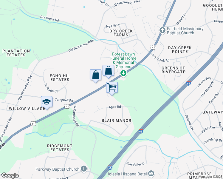 map of restaurants, bars, coffee shops, grocery stores, and more near 1176 Dickerson Road in Goodlettsville