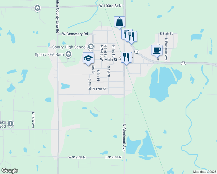map of restaurants, bars, coffee shops, grocery stores, and more near 308 South 1st Street in Sperry
