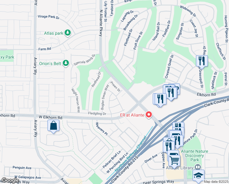 map of restaurants, bars, coffee shops, grocery stores, and more near 7364 Summer Duck Way in North Las Vegas