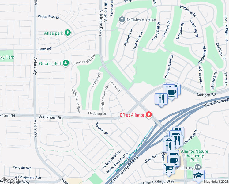 map of restaurants, bars, coffee shops, grocery stores, and more near 7364 Summer Duck Way in North Las Vegas