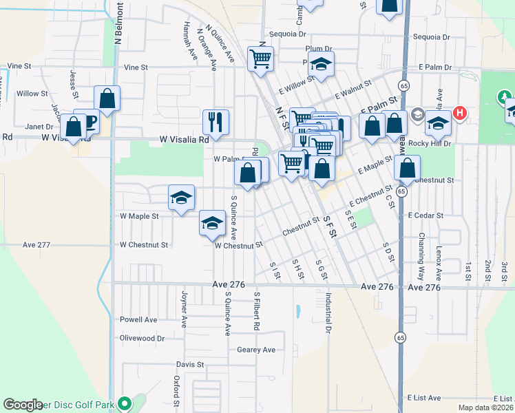 map of restaurants, bars, coffee shops, grocery stores, and more near 145 South Filbert Road in Exeter