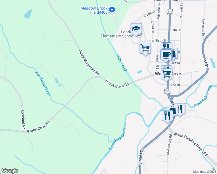 map of restaurants, bars, coffee shops, grocery stores, and more near 1205 State Road 1941 in Walnut Cove