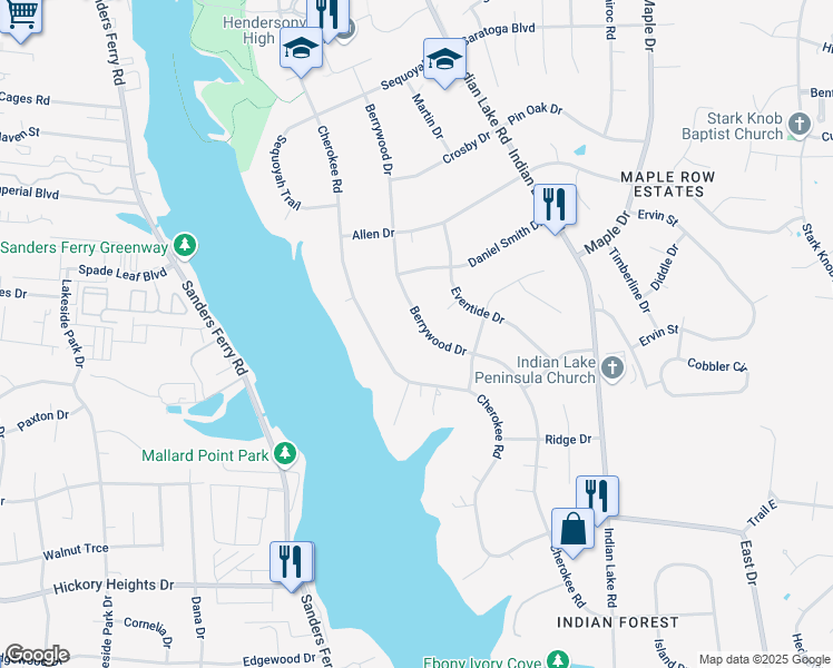 map of restaurants, bars, coffee shops, grocery stores, and more near 168 Berrywood Drive in Hendersonville