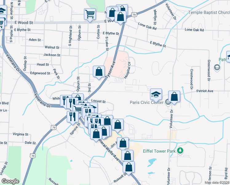 map of restaurants, bars, coffee shops, grocery stores, and more near 1033 Manley Street in Paris