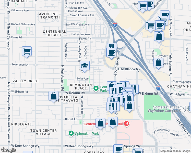 map of restaurants, bars, coffee shops, grocery stores, and more near 8940 Fargo Fair Court in Las Vegas