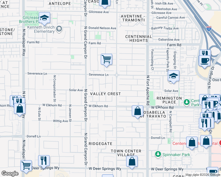 map of restaurants, bars, coffee shops, grocery stores, and more near 7308 Gentle Valley in Las Vegas