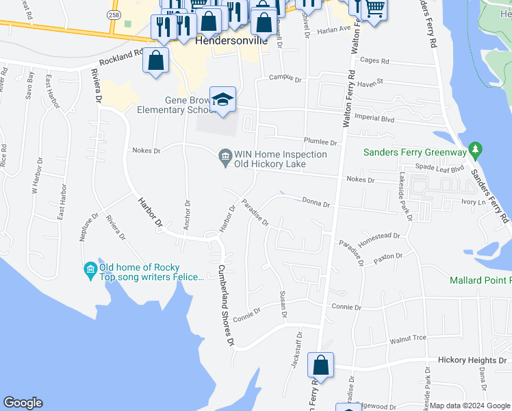 map of restaurants, bars, coffee shops, grocery stores, and more near 298 Donna Drive in Hendersonville