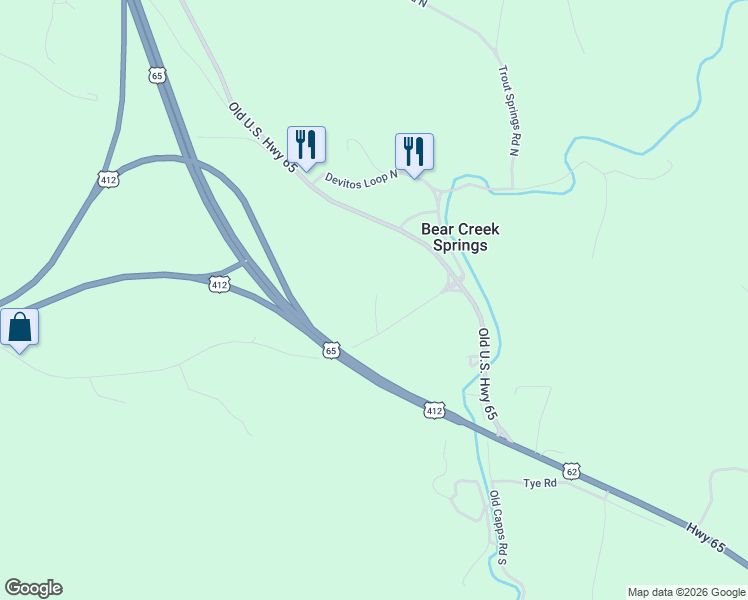 map of restaurants, bars, coffee shops, grocery stores, and more near 6792 Old Highway 62 in Harrison