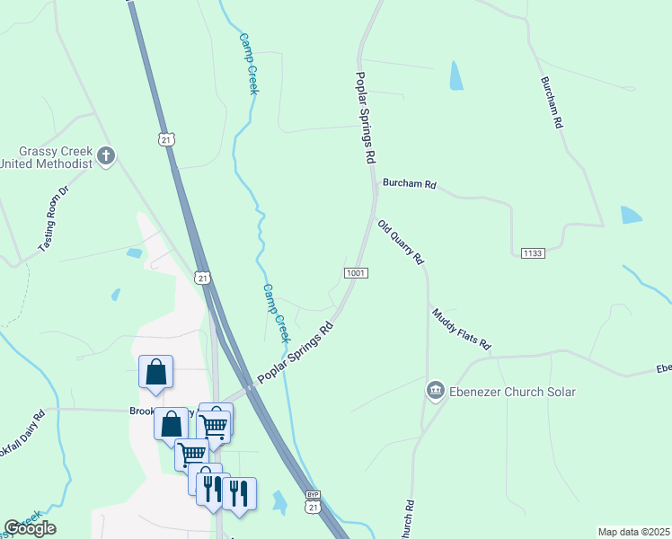 map of restaurants, bars, coffee shops, grocery stores, and more near 163 Brook Hill Court in Elkin