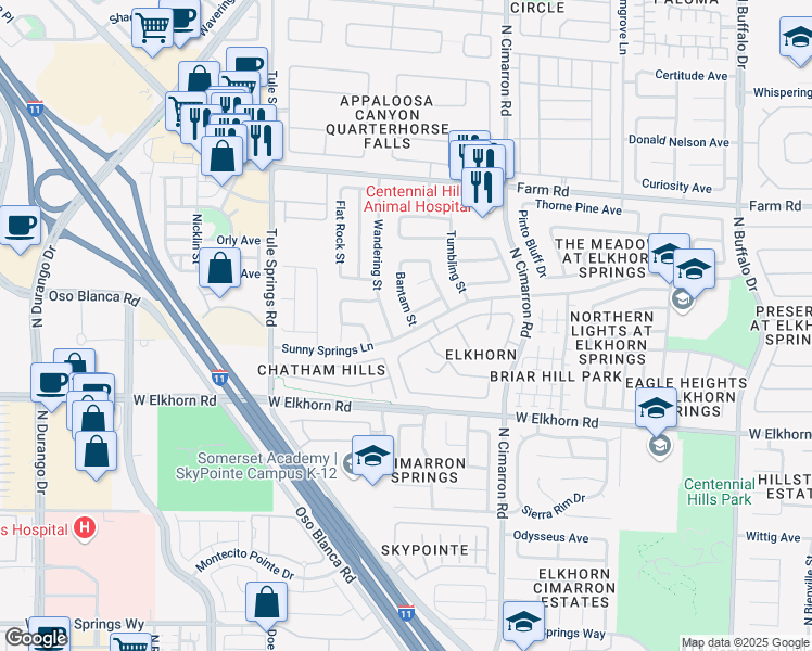map of restaurants, bars, coffee shops, grocery stores, and more near 7353 Bantam Street in Las Vegas