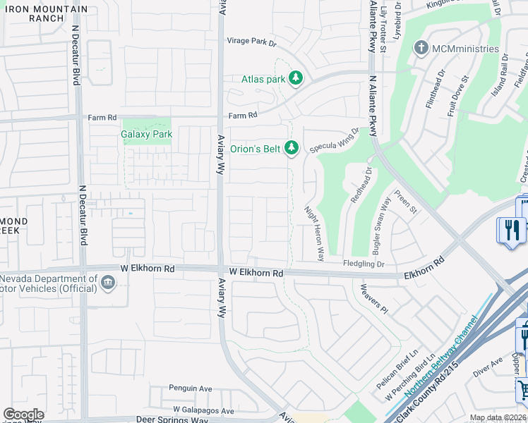 map of restaurants, bars, coffee shops, grocery stores, and more near 7333 Night Sky Street in North Las Vegas
