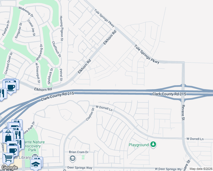 map of restaurants, bars, coffee shops, grocery stores, and more near Bruce Woodbury Beltway in North Las Vegas