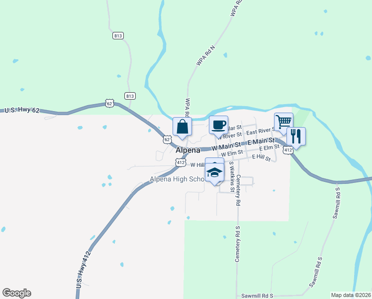 map of restaurants, bars, coffee shops, grocery stores, and more near in Alpena