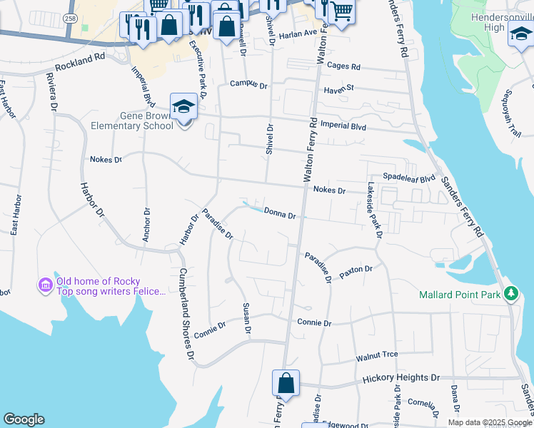 map of restaurants, bars, coffee shops, grocery stores, and more near 251 Donna Drive in Hendersonville