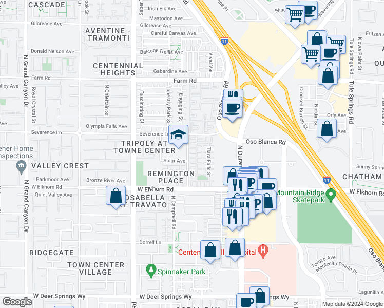 map of restaurants, bars, coffee shops, grocery stores, and more near 8953 Miller Point Court in Las Vegas