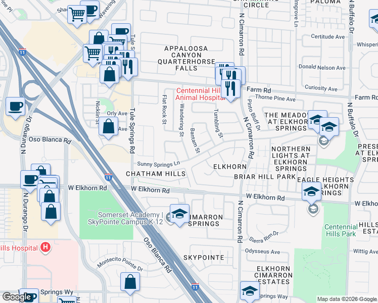 map of restaurants, bars, coffee shops, grocery stores, and more near 7308 Wandering Street in Las Vegas