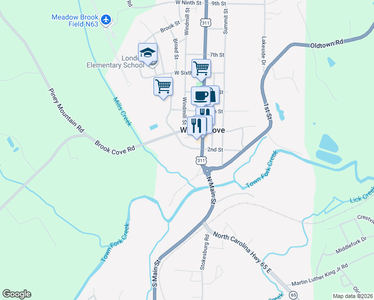 map of restaurants, bars, coffee shops, grocery stores, and more near 213 Mitchell Street in Walnut Cove