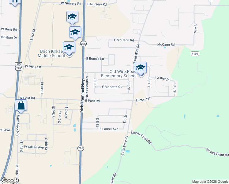 map of restaurants, bars, coffee shops, grocery stores, and more near 407 East Southern Trace Drive in Rogers