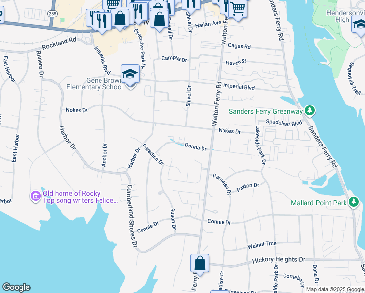 map of restaurants, bars, coffee shops, grocery stores, and more near 251 Donna Drive in Hendersonville