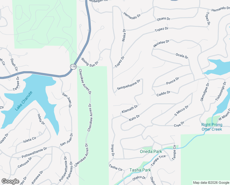map of restaurants, bars, coffee shops, grocery stores, and more near 174 Hernando Drive in Cherokee Village
