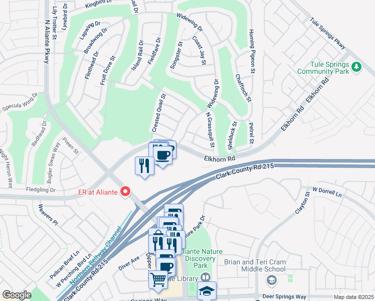 map of restaurants, bars, coffee shops, grocery stores, and more near Elkhorn Road in North Las Vegas