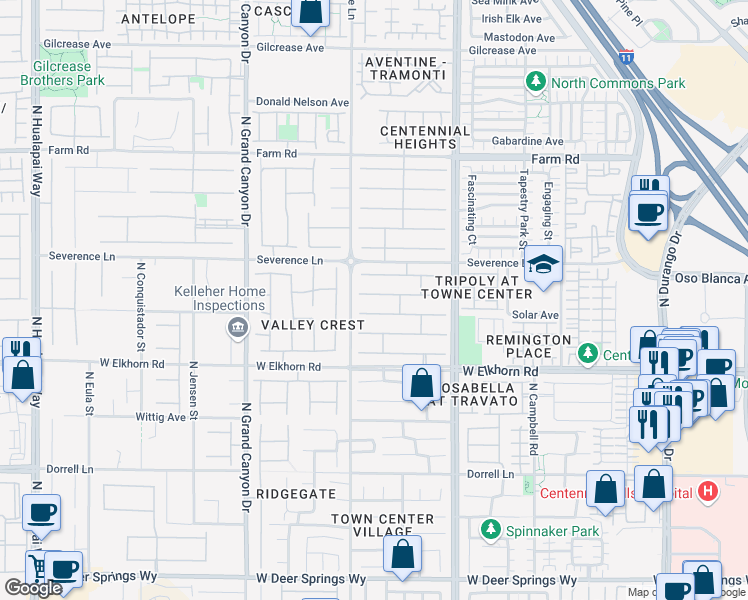 map of restaurants, bars, coffee shops, grocery stores, and more near 9343 White Waterfall Avenue in Las Vegas