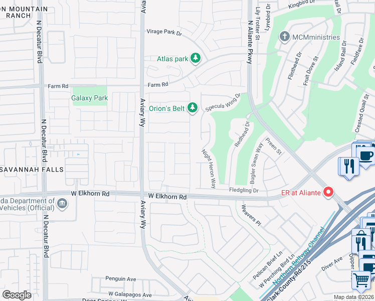 map of restaurants, bars, coffee shops, grocery stores, and more near 4150 Scorpius Avenue in North Las Vegas