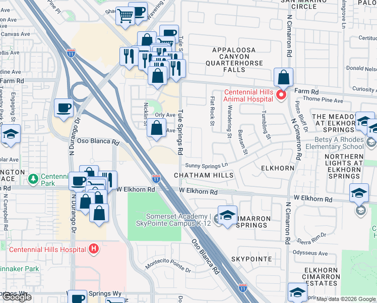 map of restaurants, bars, coffee shops, grocery stores, and more near 7309 North Mountain Thicket Street in Las Vegas