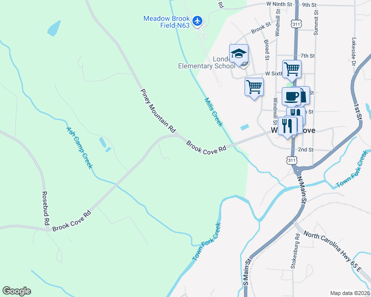 map of restaurants, bars, coffee shops, grocery stores, and more near 1205 State Road 1941 in Walnut Cove