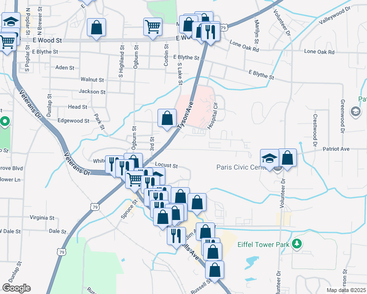 map of restaurants, bars, coffee shops, grocery stores, and more near 1033 Manley Street in Paris