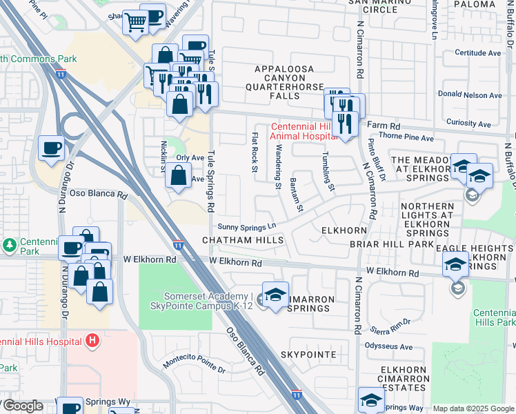 map of restaurants, bars, coffee shops, grocery stores, and more near 7316 Alpine Ridge Street in Las Vegas