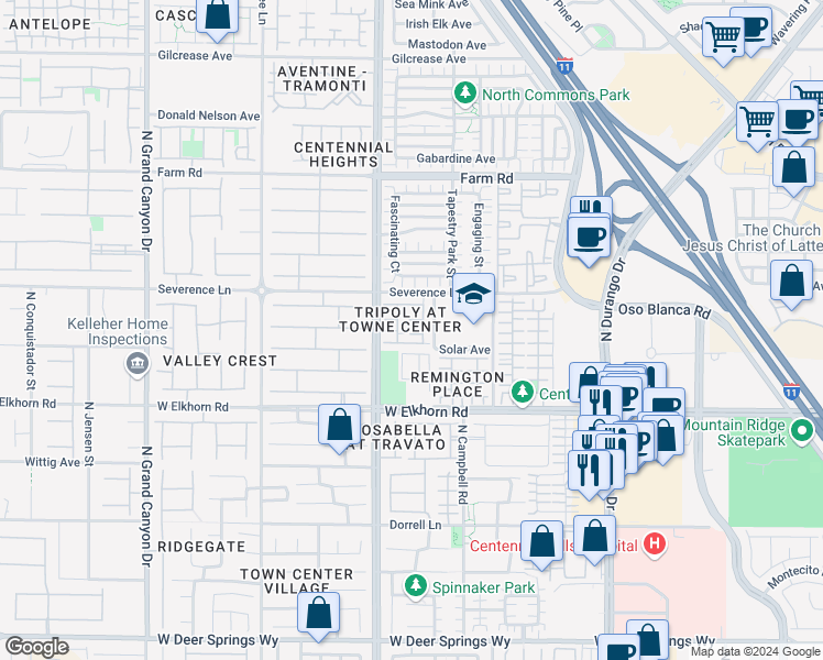 map of restaurants, bars, coffee shops, grocery stores, and more near 9116 Dancing Snow Court in Las Vegas