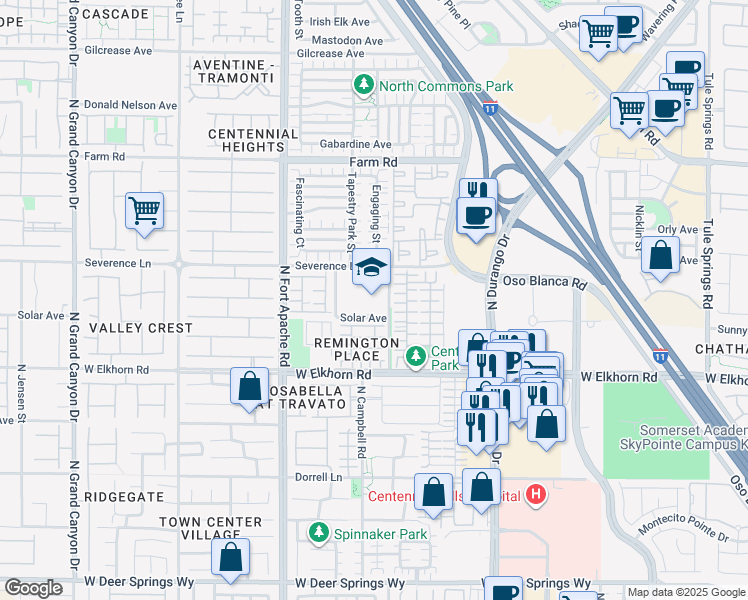 map of restaurants, bars, coffee shops, grocery stores, and more near 7351 North Campbell Road in Las Vegas