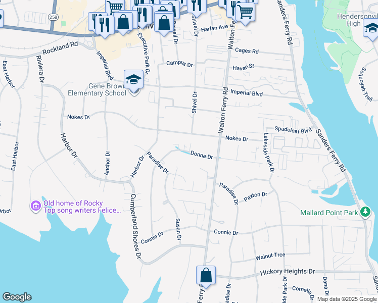 map of restaurants, bars, coffee shops, grocery stores, and more near 251 Donna Drive in Hendersonville