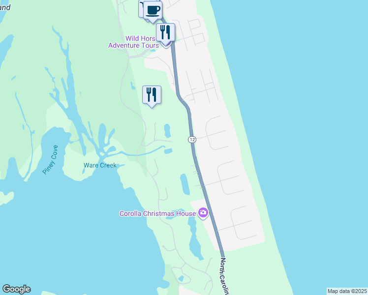 map of restaurants, bars, coffee shops, grocery stores, and more near 570 Ocean Trail in Currituck County