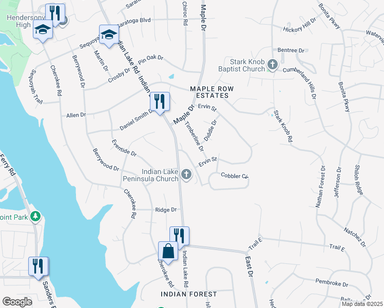 map of restaurants, bars, coffee shops, grocery stores, and more near 93 Berry Hill Drive in Hendersonville