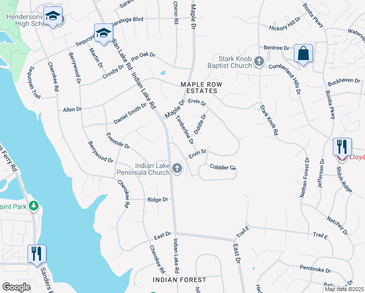 map of restaurants, bars, coffee shops, grocery stores, and more near 93 Berry Hill Drive in Hendersonville