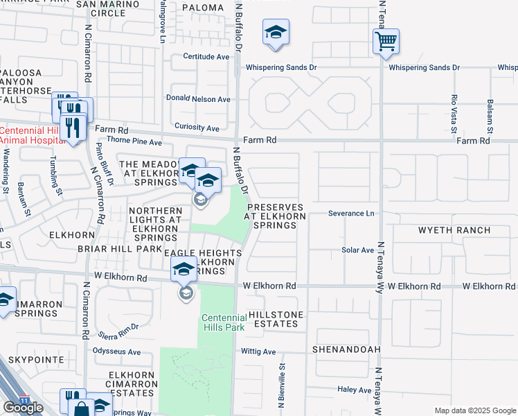 map of restaurants, bars, coffee shops, grocery stores, and more near 7530 Bridlehorne Avenue in Las Vegas