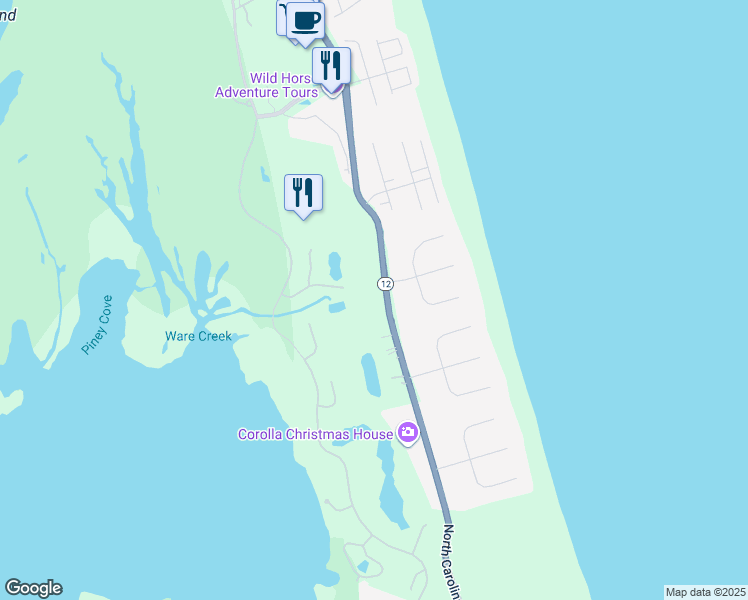 map of restaurants, bars, coffee shops, grocery stores, and more near 570 Ocean Trail in Currituck County